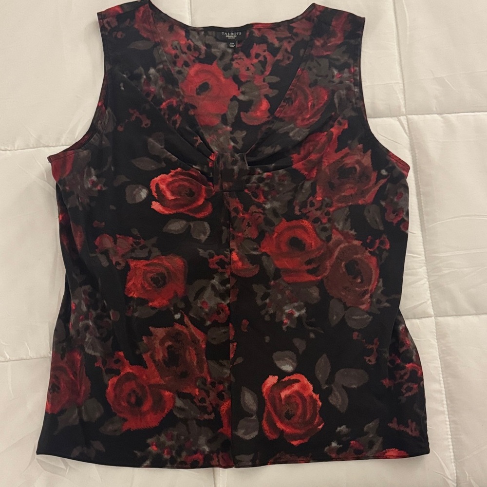 Talbots Red and Black Floral 100% Silk Top